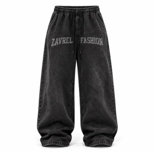 Acid-Washed Black Wide-Leg Sweatpants
